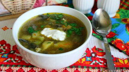 Рассольник с лесными грибами в мультиварке