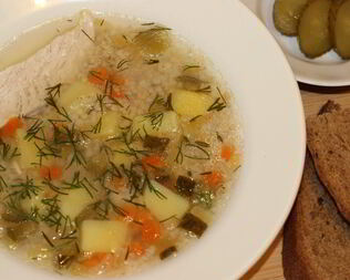Рассольник с ячневой крупой