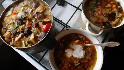 Щи с индейкой и грибами шиитаке