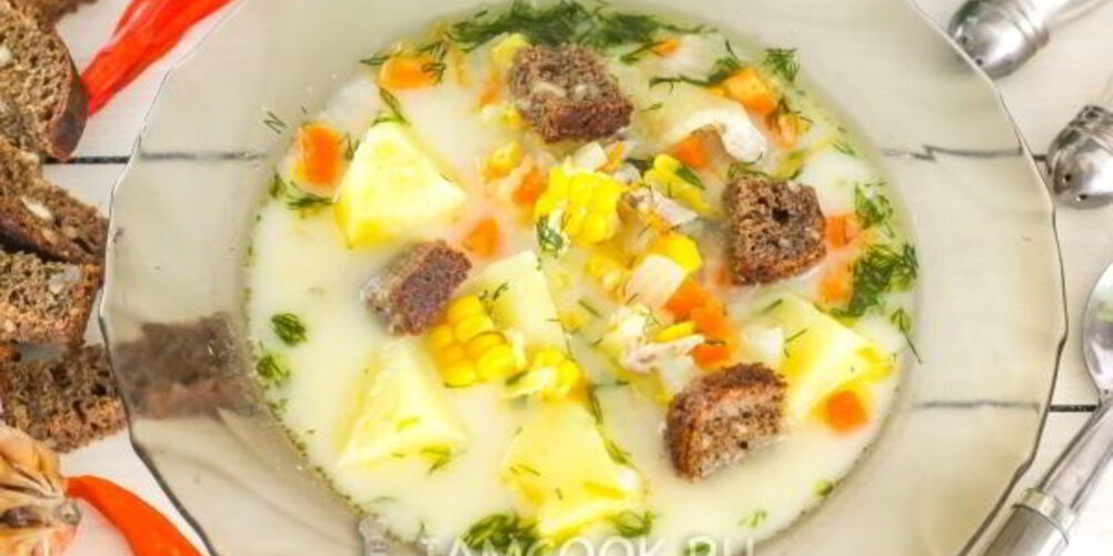 Рецепт сырного супа с гренками