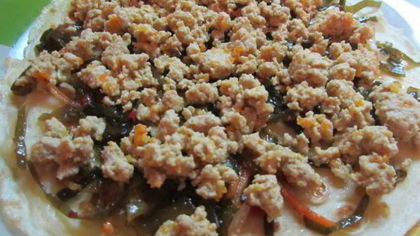 блины с мясом и морской капустой