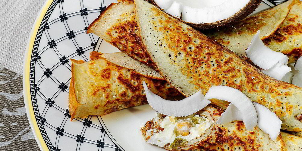 Рецепт рисовых блинов с кокосовой начинкой