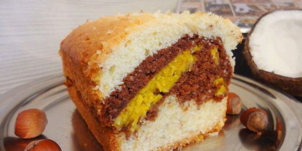 Рецепт орехова-шоколадного кекс с тыквенно-кокосовой прослойкой