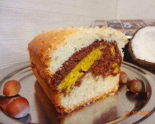 Орехово-шоколадный кекс с тыквенно-кокосовой прослойкой