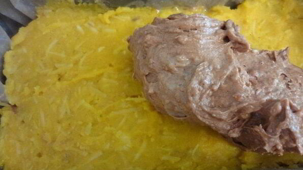 орехово-шоколадный кекс с тыквенно-кокосовой прослойкой