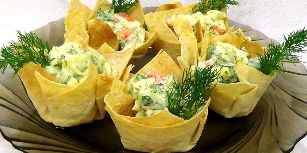 Рецепт корзинок из лаваша с салатом