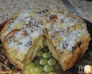 Шарлотка с яблоками, изюмом и корицей