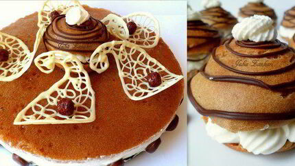 Мини-торт из мокко-профитролей со сливочным кремом, кофейным муссом и белым шоколадом