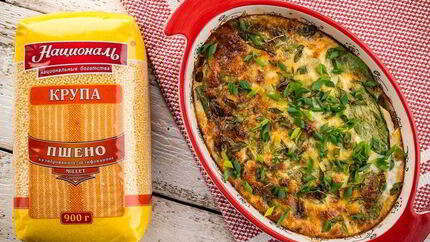 Пшенная запеканка с курицей и шпинатом