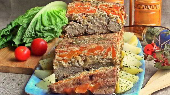 запеканка-перевертыш из печени и овощей