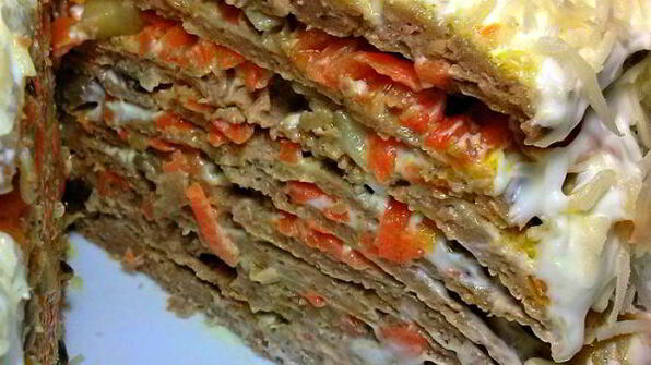 печеночный торт с грибами