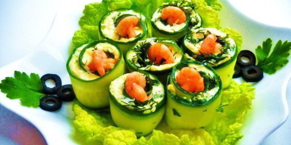 Рецепт огуречных роллов с яйцом и креветками