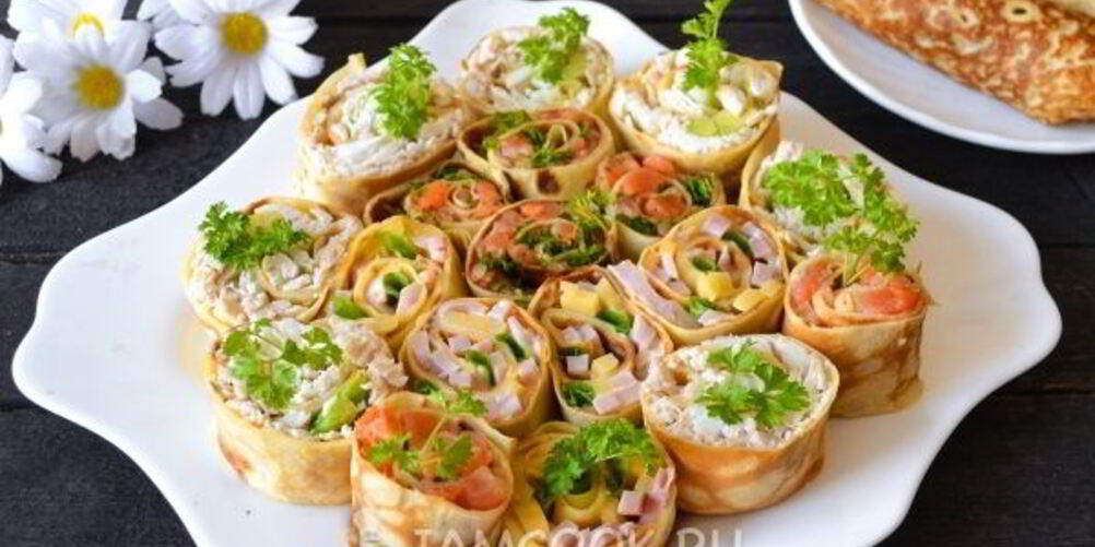 Рецепт роллов из блинчиков с разной начинкой