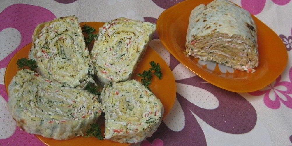 Рецепт рулета из лаваша с крабовыми палочками