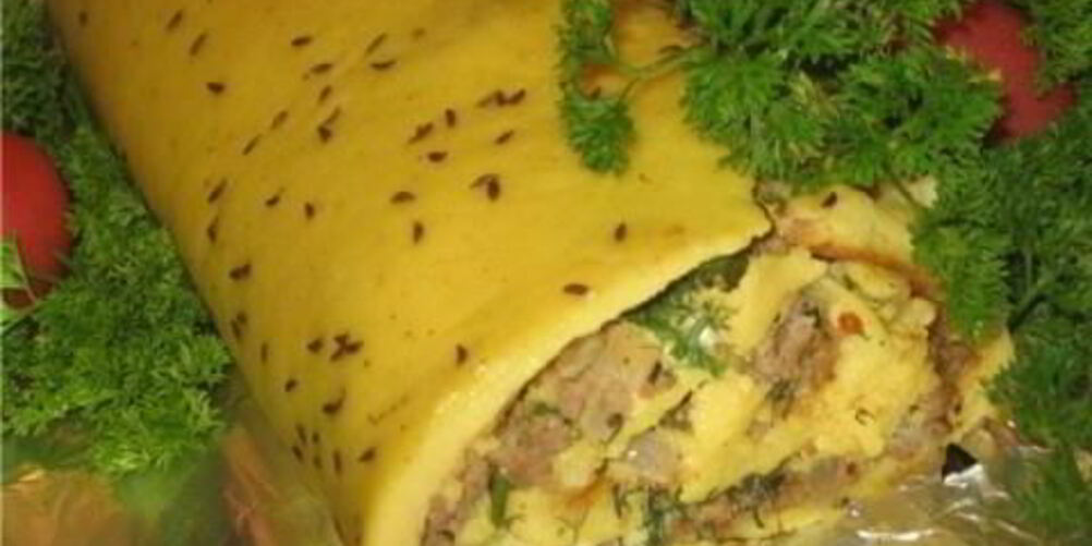Рецепт сырно-мясного рулет с тмином