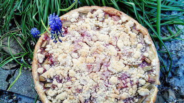 ревеневый тарт с ванильным пудингом и штройзелем