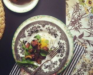 Яичница с грибами и беконом